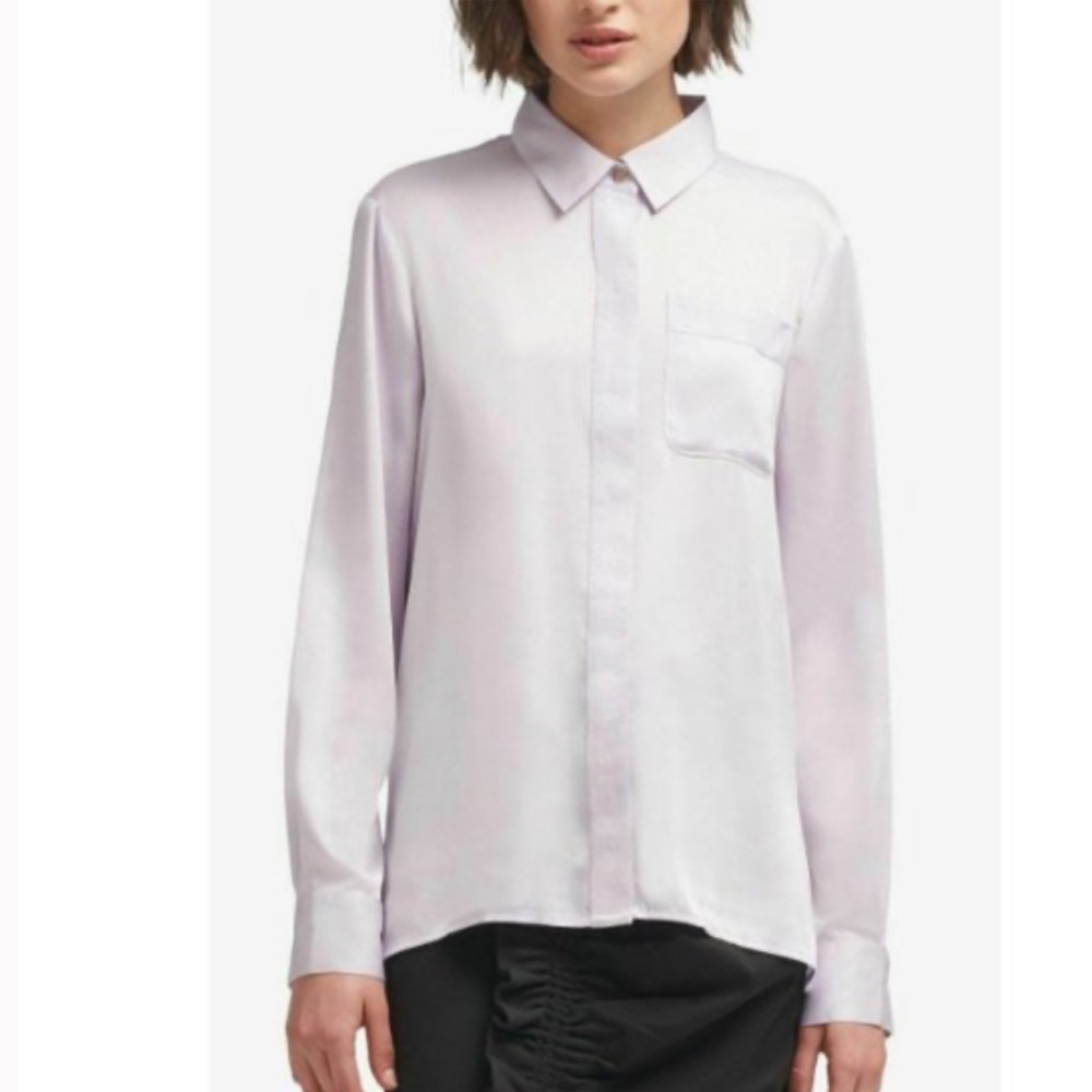 DKNY Button-Up Long Sleeve Dress Blouse in Light Purple